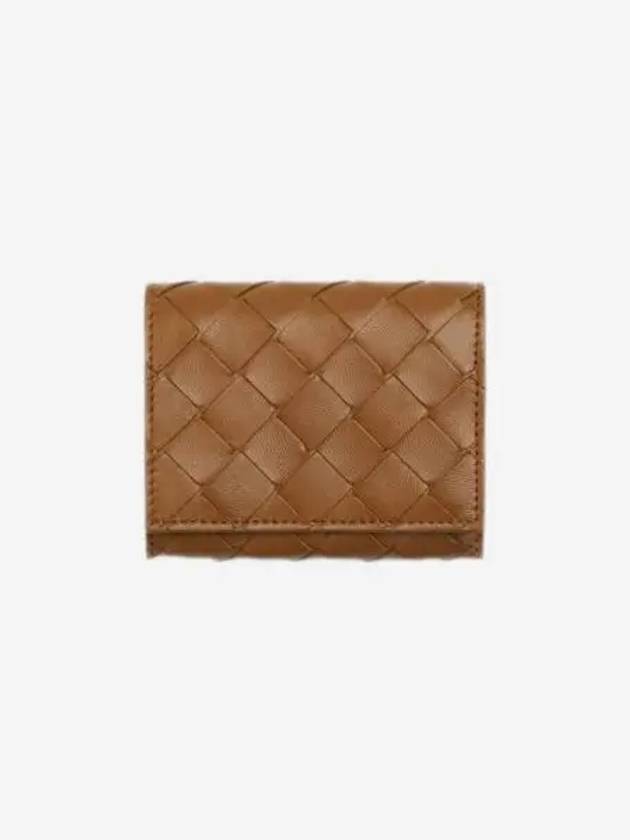 보테가 베네타 인트레치아토 트라이폴드 지퍼 지갑 우드 Bottega Veneta Intrecciato Tri Fold Zip Wallet Wood