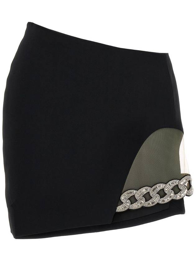 JF 데이비드 코마 Black 3D Crystal Chain Mini skirt PF23DK11SBLACKSILVER