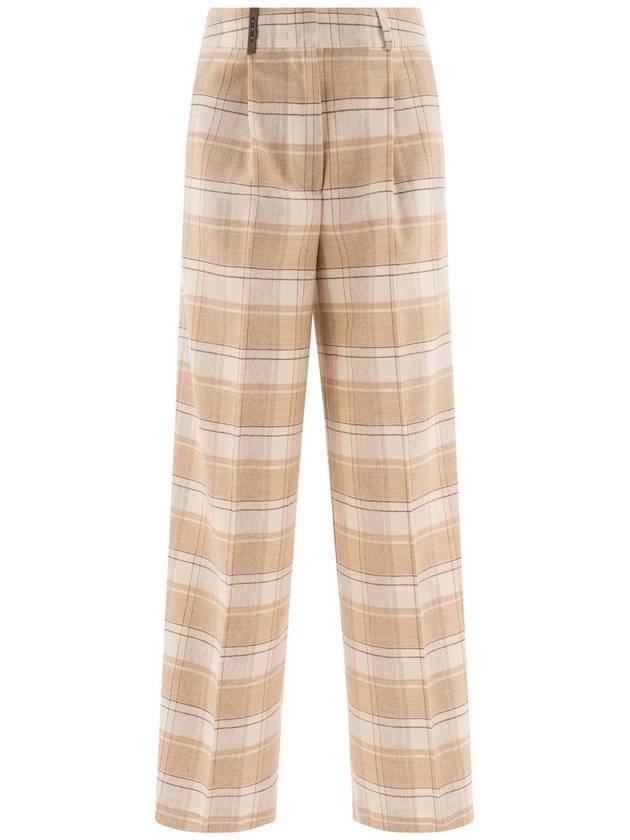 페세리코 체크 울 스트레이트 팬츠 베이지