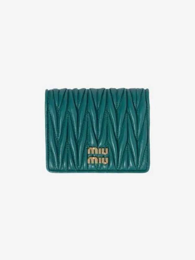 미우 미우 마테라쎄 나파 가죽 반지갑 라군 블루 Miu Miu Matelasse Nappa Leather Wallet Lagoon Blue