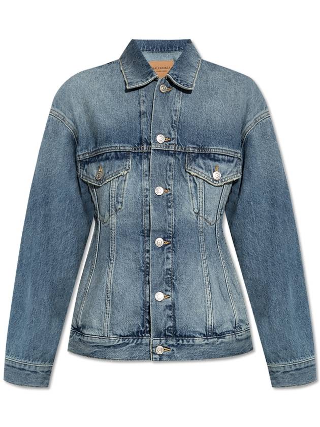 Balenciaga Denim Jacket With Vintage Effect Women's Blue