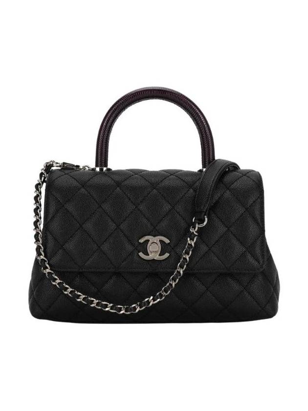 샤넬 핸들 장식의 스몰 플랩백 그레인드 카프스킨 골드 메탈 블랙 A92990 B05068 94305