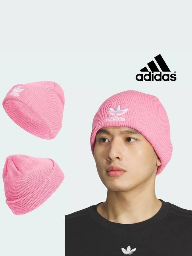 아디다스 모자 트레포일 로고 비니 핑크