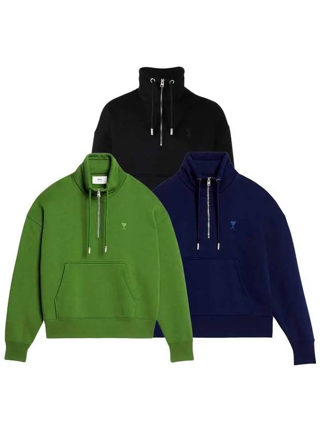 AMI 아미 하트 로고 반집업 맨투맨 남녀공용 USW512740 009