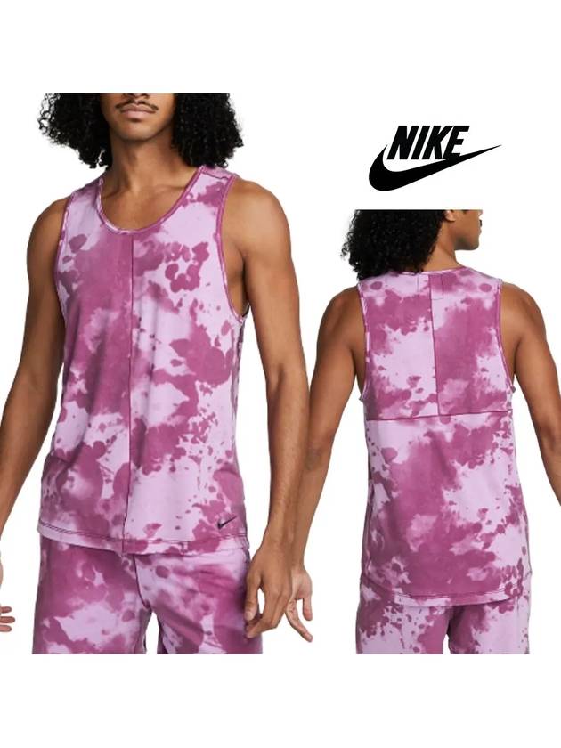 나이키 요가 얼룩 프린트 탱크 탑 나시 티셔츠 퍼플 베이직 스포츠웨어 민소매