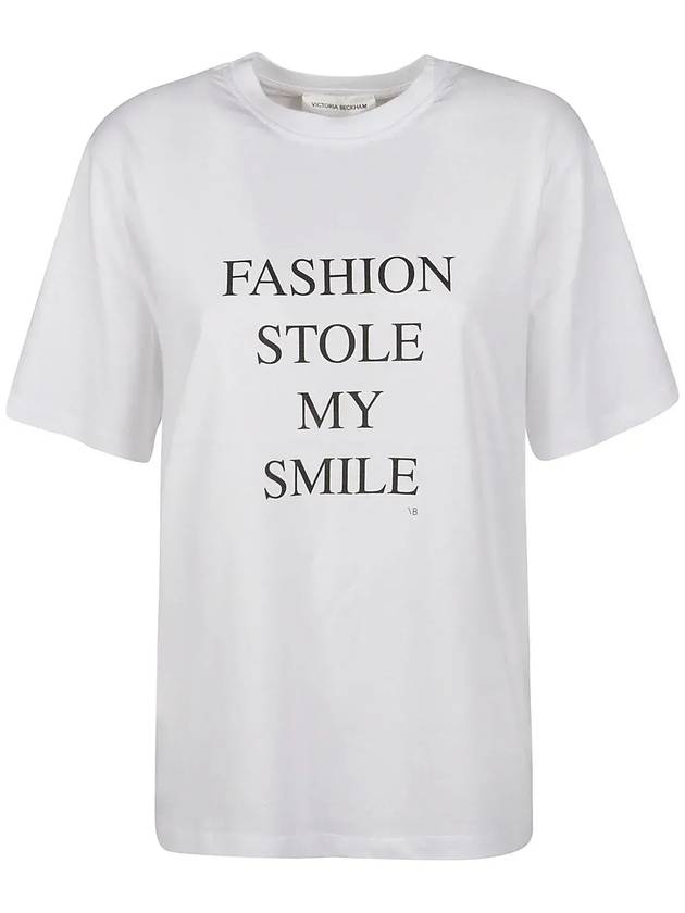 Victoria Beckham 슬로건 프린트 크루넥 티셔츠 1322JTS004130A0_WHITE