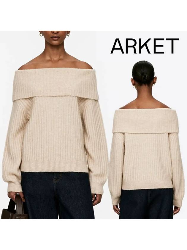 아르켓 맨투맨 여성 리브드 오픈 숄더 탑 티셔츠 베이지