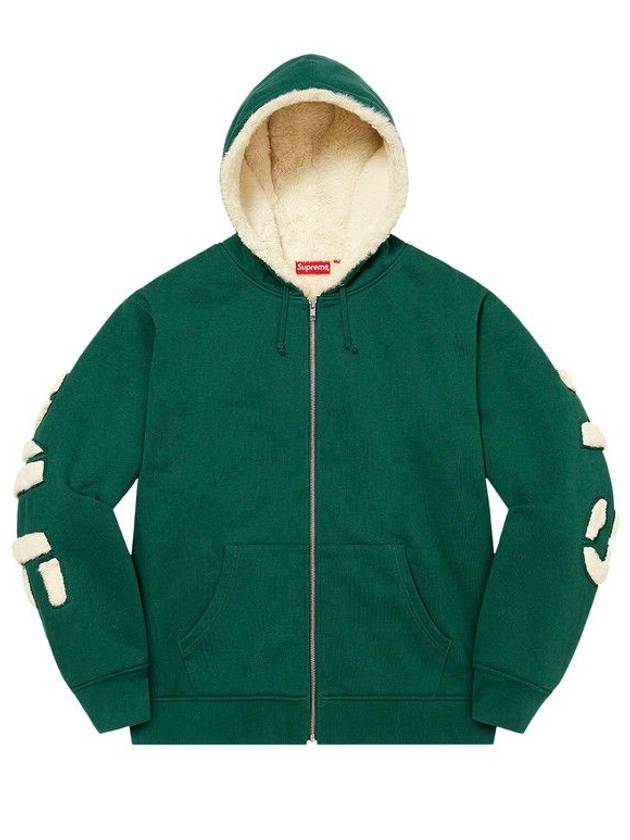 슈프림 포우 퍼 라이닝 집업 후드 스웨트셔츠 다크 그린