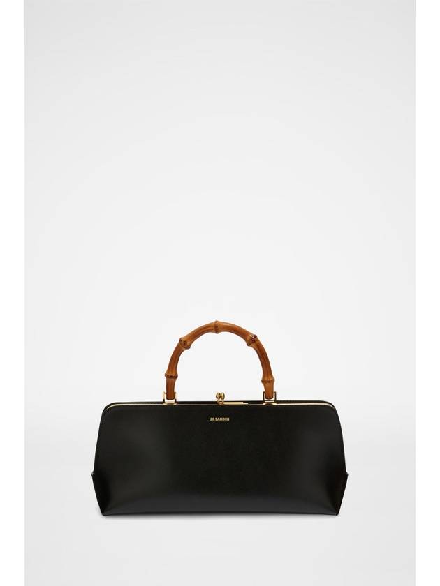 질샌더 고지 뱀부 탑핸들 카프 레더 토트 백 블랙