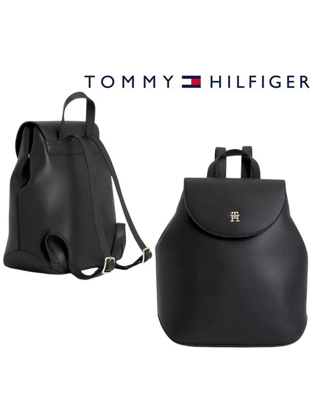 타미힐피거 여성 TH로고 플랩 백팩 가방 블랙
