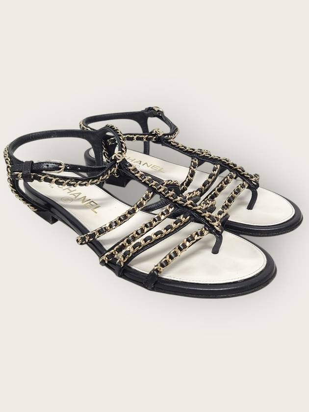 샤넬 블랙 금장 체인 CC로고 샌들 36.5