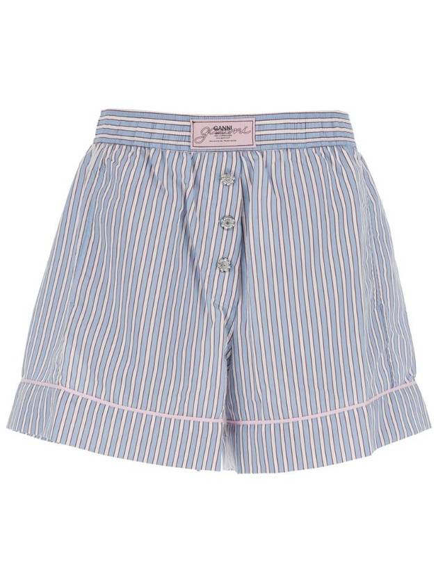 GANNI Violet Shorts with Logo Patch on the Front and All Over Striped Motif in Viscose Blend Woman W0388326