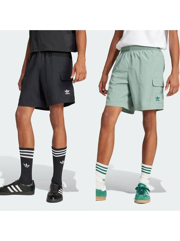 아디다스 에센셜 트레포일 카고 반바지 블랙 그린