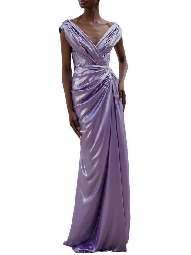 SAARA DRAPED GLOSSY CHIFFON DRESS
