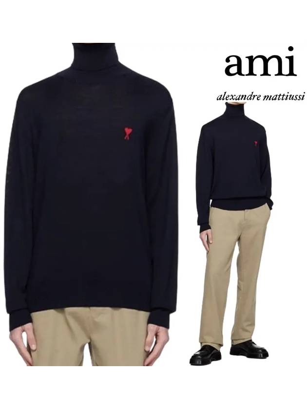 아미 맨투맨 빨간 하트 니트 터틀넥 탑 긴팔티셔츠 네이비