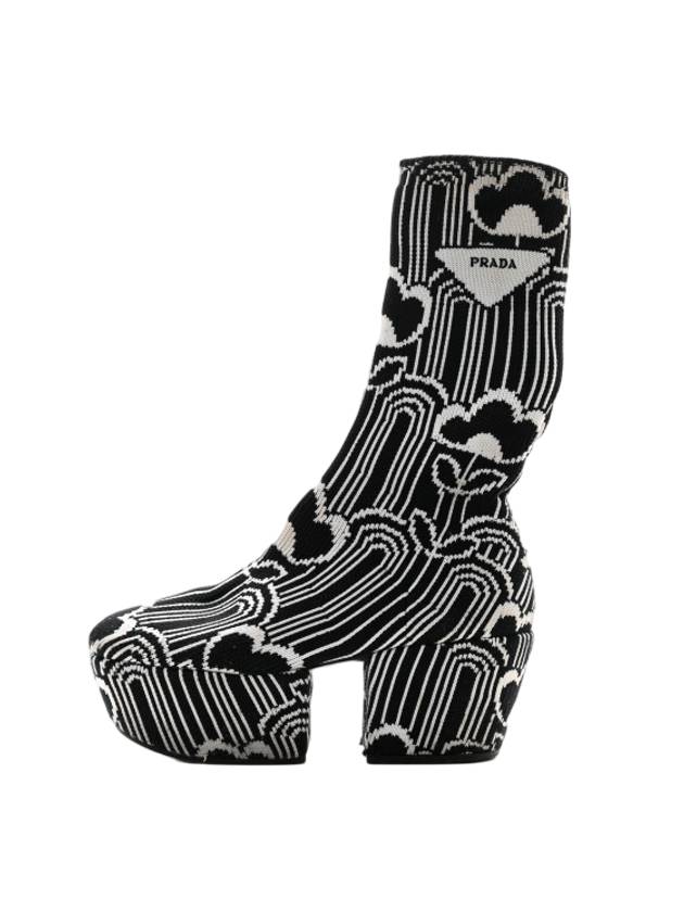 프라다 자카드 플랫폼 앵클 부츠