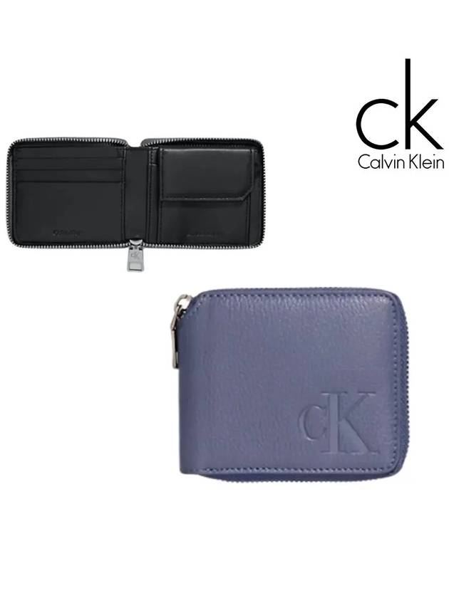 캘빈클라인 올데이 컴팩트 로고 지퍼 지갑 블루