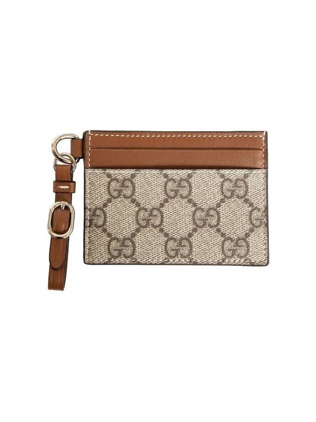 구찌 GG 엠블럼 스트랩 캔버스 카드 지갑 베이지 다크 브라운