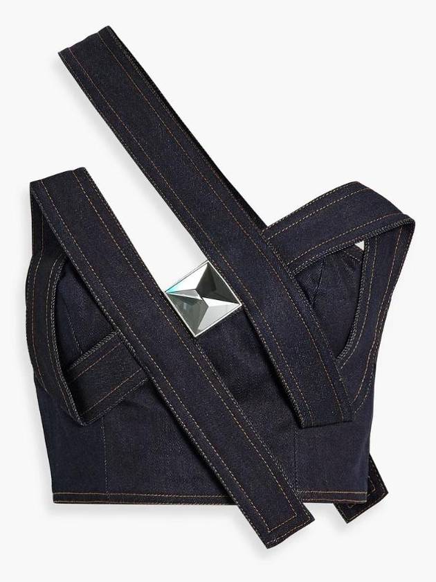 NB07 AREA 여성 탑 One shoulder cropped embellished denim top