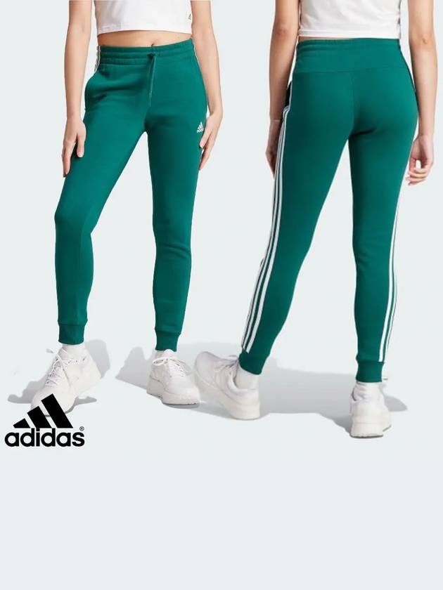 아디다스 여성 에센셜 3선 플리스 슬림 조거팬츠 바지 그린