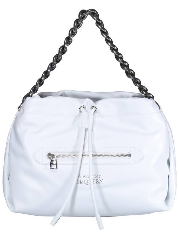 알렉산더 맥퀸 램스킨 드로스트링 볼 번들 숄더 백 화이트