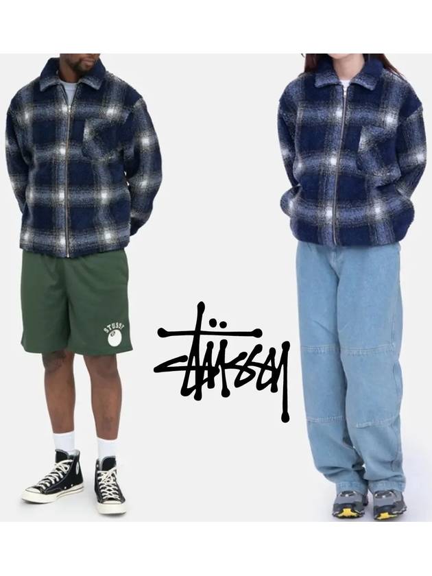 스투시 셰르파 섀도 플레이드 지퍼 셔츠 남여공용 네이비 SHERPA ZIP SHIRT