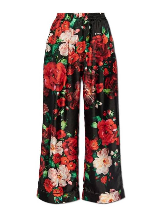 돌체앤가바나 로즈 프린트 새틴 파자마 팬츠