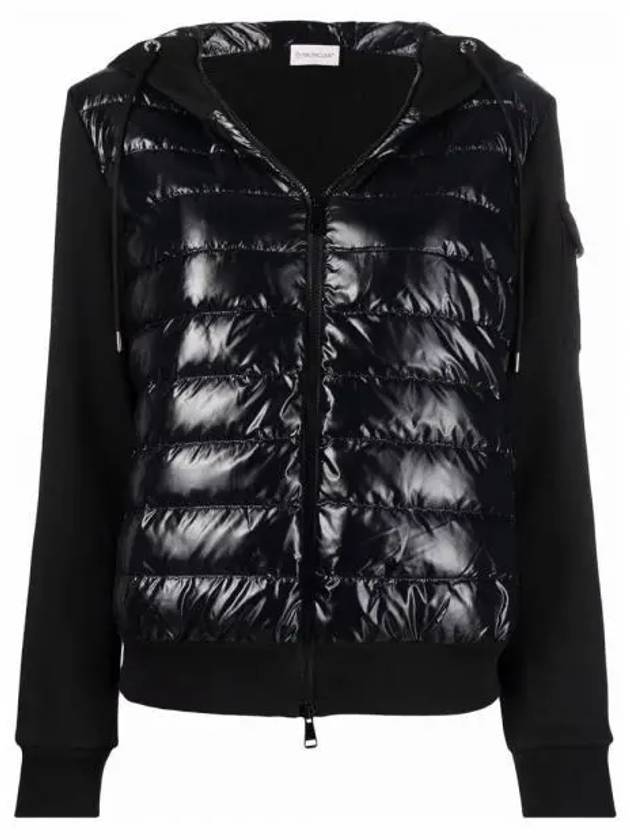 몽클레르 로고 패치 믹스 후드 패딩 가디건 블랙