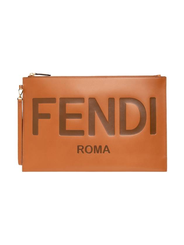 펜디 로고 라지 플랫 클러치 백 브라운