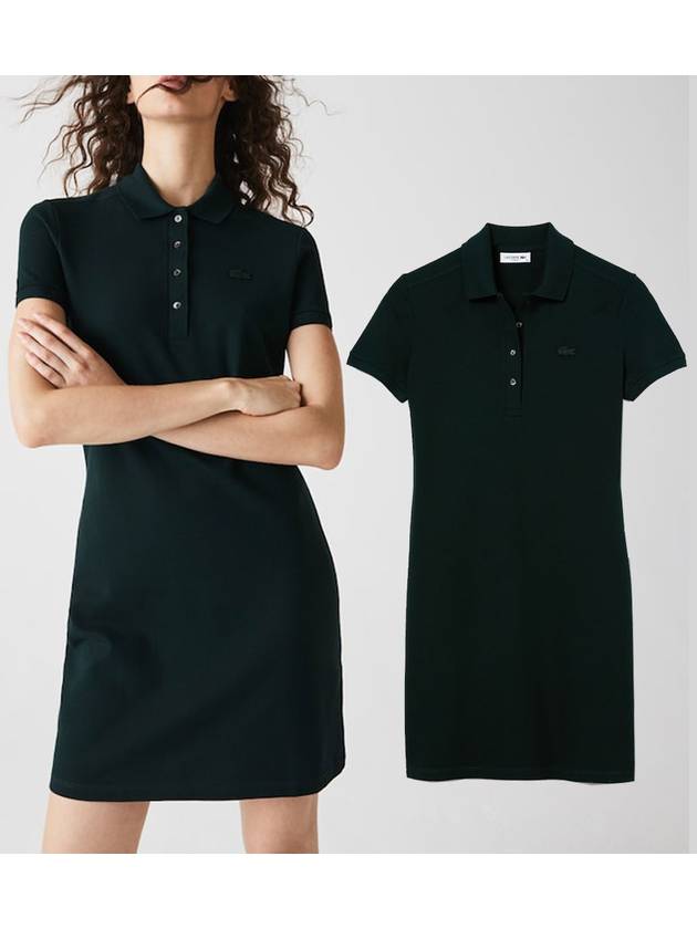 라코스테 여성 스트레치 코튼 피케 폴로 드레스 테니스 원피스 Dark Green