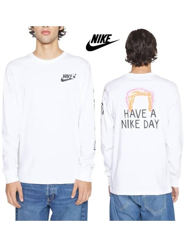 나이키 긴팔티 코어 오픈 프린트 롱슬리브 탑 티셔츠 화이트 남성 맨투맨 오버핏