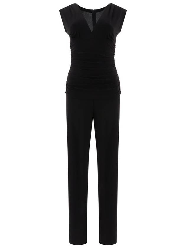 Norma Kamali 브이넥 주름 장식 플런지 점프수트