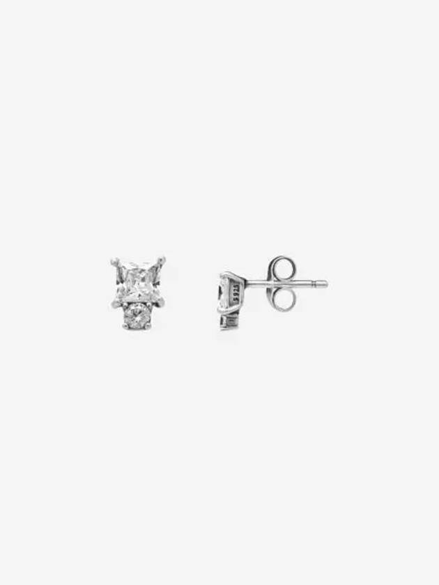 W 판도라 스파클링 라운드 스퀘어 이어링 스털링 실버 클리어 W Pandora Sparkling Round Square Earrings Sterling Silver Clear