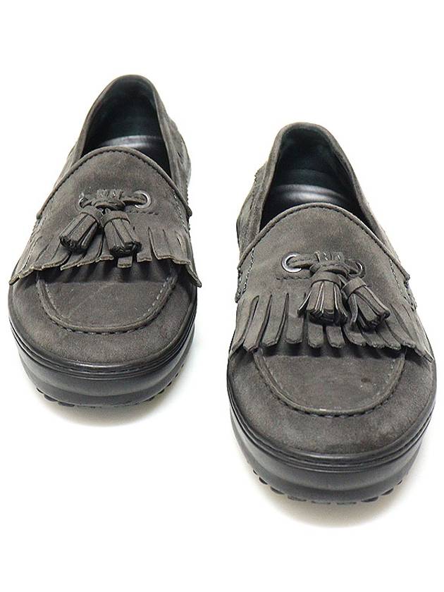 Tod’s 토즈 다크 그레이 스웨이드 프린지 테슬 장식 드라이빙 슈즈 여성 로퍼 35.5