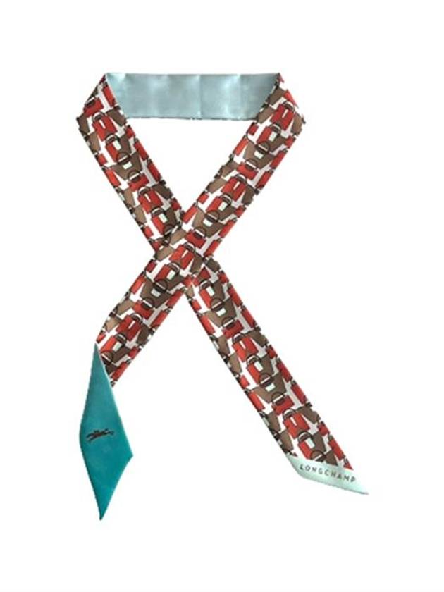 롱샴 그래픽 프린트 실크 쁘띠 스카프 51010SOI AQUA ORANGE