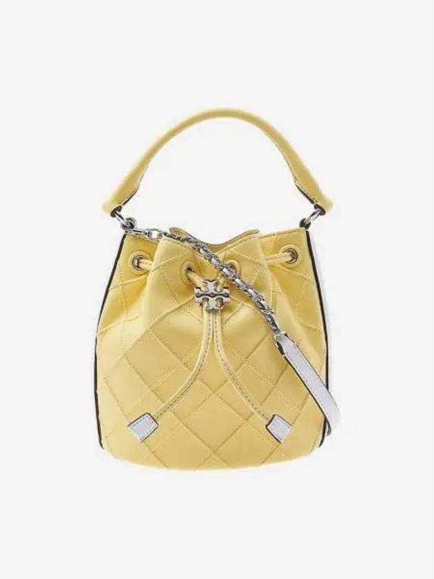 토리버치 스몰 플레밍 소프트 페이턴트 보더 버킷 백 빈티지 레몬 옵틱 화이트 Tory Burch Small Fleming Soft Patent Border Bucket Bag Vintage Lemon Optic White