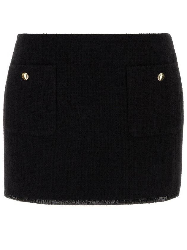 미우미우 로고 패치 시퀸 트리밍 미니 스커트