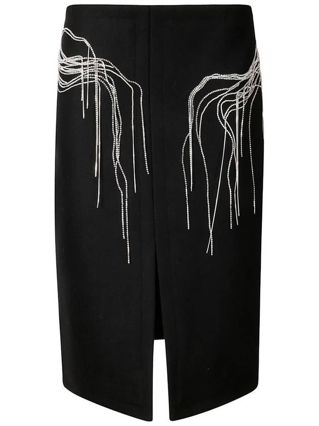 Dries Van Noten 장식 프론트 슬릿 미디 스커트