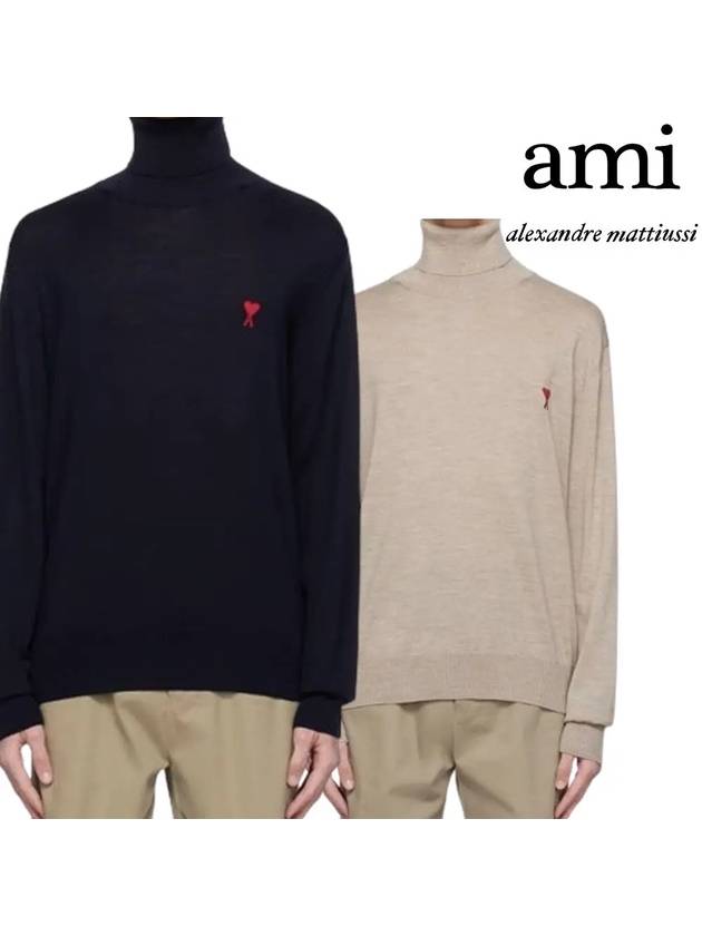 아미 맨투맨 빨간 하트 니트 터틀넥 탑 긴팔티셔츠 네이비 베이지