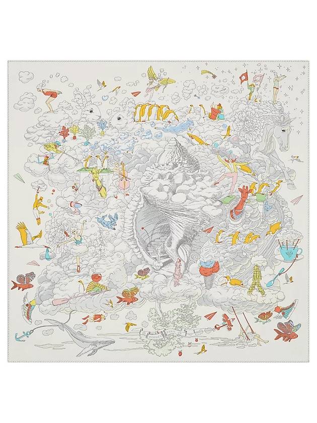 에르메스 쉬르 몬 뉘아쥬 90 까레 스카프 블랑 그리스펄