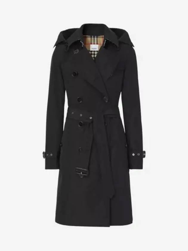 W 버버리 디테처블 후드 태피터 켄싱턴 트렌치 코트 블랙 W Burberry Detachable Hood Teffeta Kensington Trench Coat Black