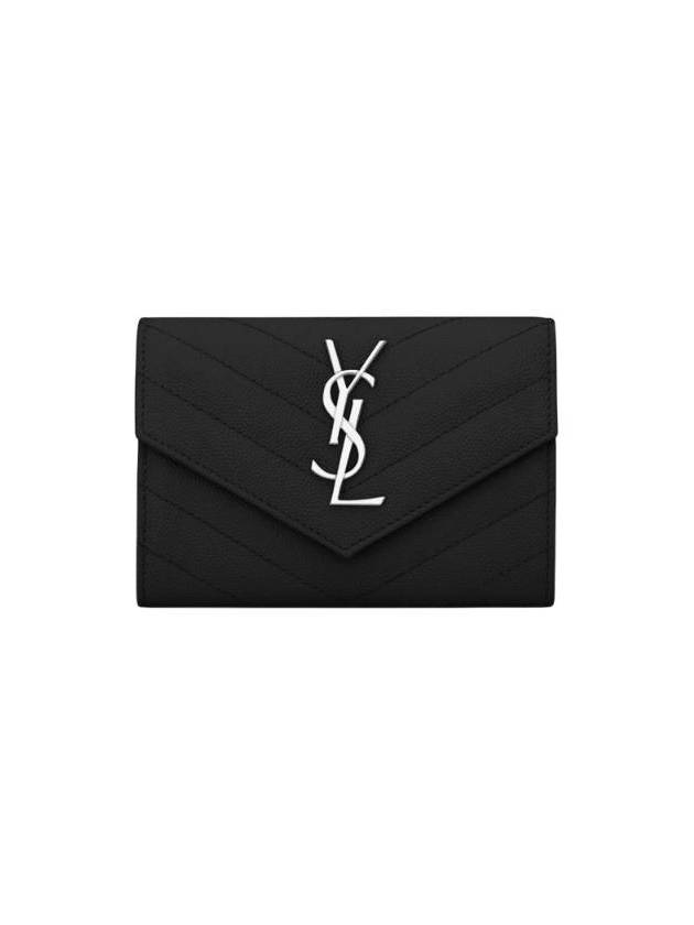 생로랑 그랑드 뿌드르 엠보스드 레더 카산드라 마틀라세 스몰 엔벨로프 지갑 블랙 실버 414404 BOW02 1000