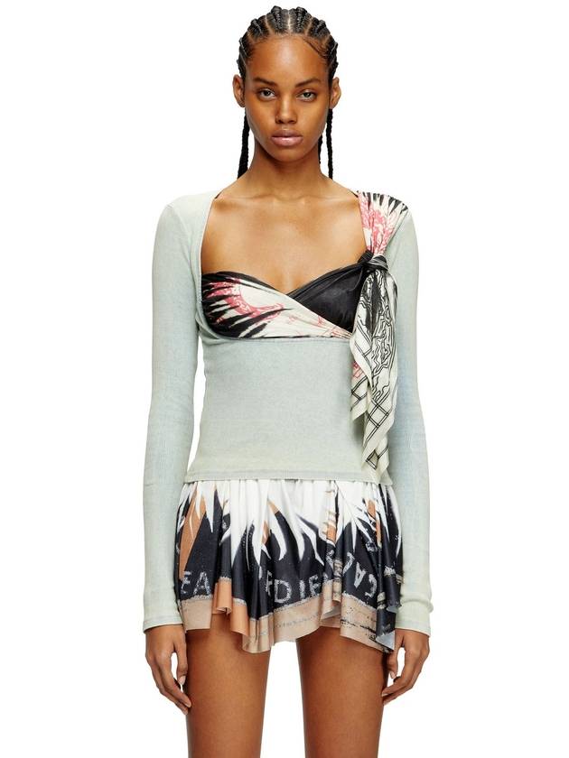 Diesel - Rib top with draped bandana bust - T-Shirts - Woman - Multicolor