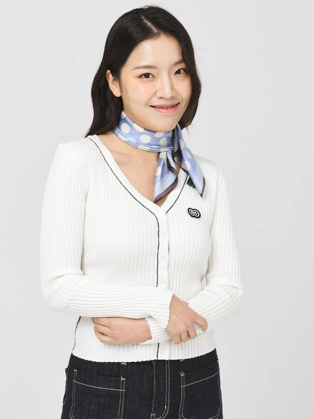 25SS 두유노우엠씨 여성 리브 조직 파이핑 밝은 아이보리 브이넥 블랙 가디건 DO2252KCA007 1