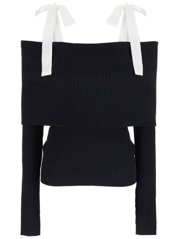ROTATE Josalina Bow Knit Top Off Shoulder Strap Knit 113540100