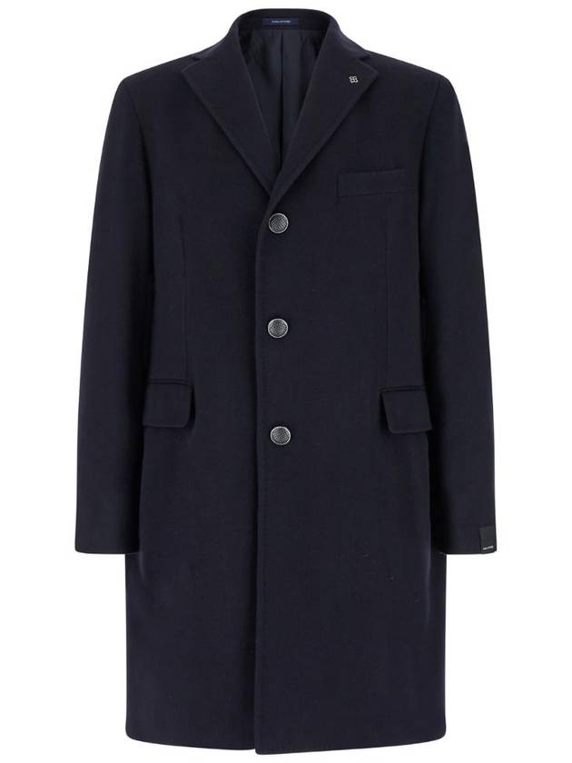 TAGLIATORE CFBM13B350001B5054 로고 핀이 달린 블루 싱글 브레스트 코트 울 블렌드 맨