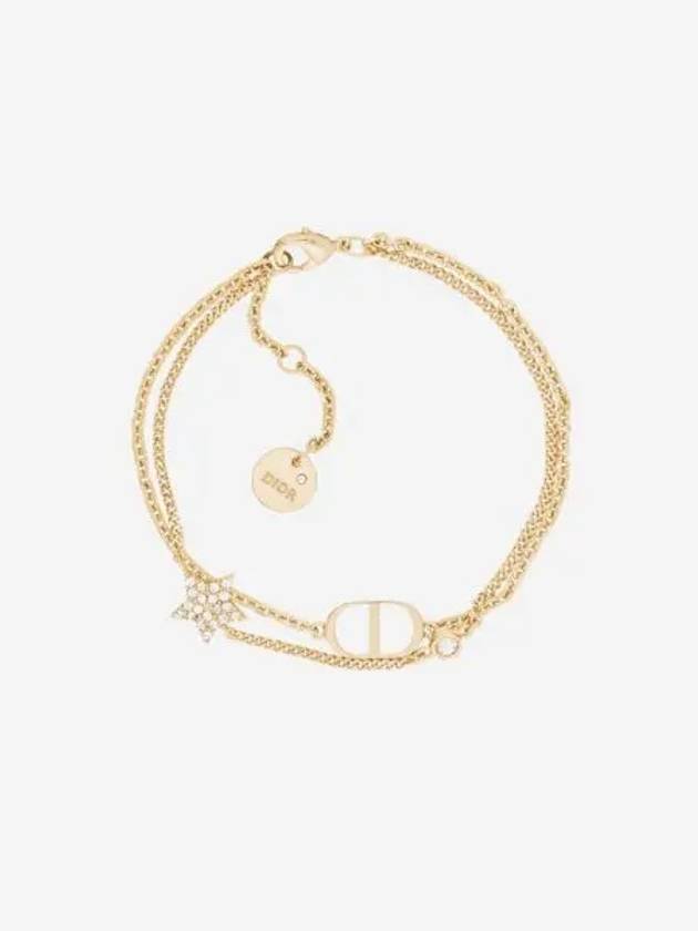 W 디올 쁘띠 CD 더블 브레이슬릿 골드 피니쉬 메탈 화이트 크리스탈 W Dior Petit CD Double Bracelet Gold Finish Metal White Crystals