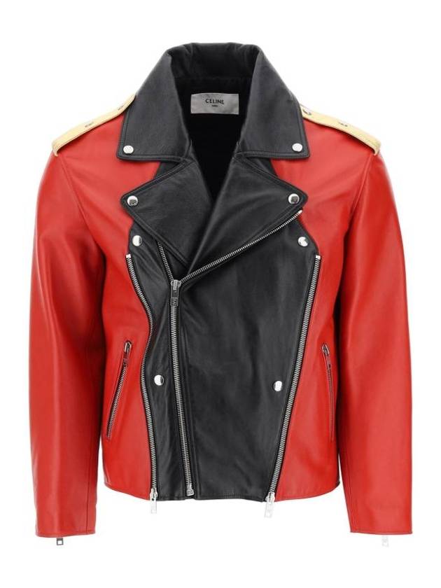 셀린느 남성 소프트 램스킨 바이커 자켓 블랙 레드