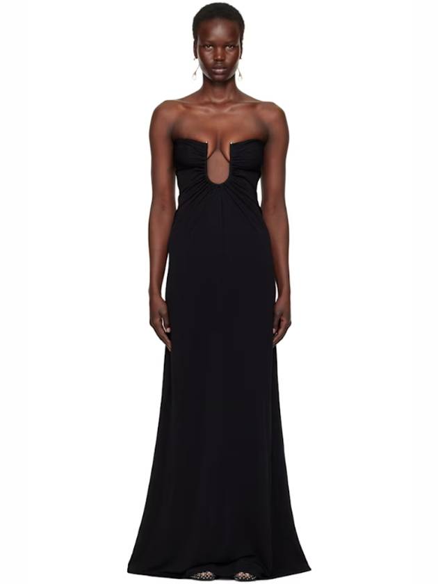 Black Arced Palm Strapless Maxi Dress 251311F055006