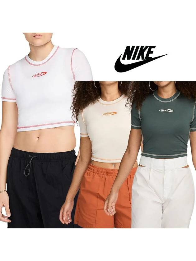나이키 반팔 여성 칠 슬림 크롭 탑 티셔츠 3컬러 화이트 아이보리 카키